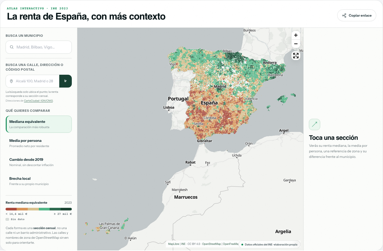 Presentamos el mapa de renta de España por secciones censales